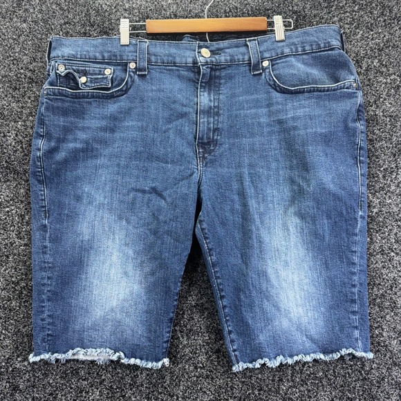 True Religion Other - True Religion Mens Blue Denim Cut Off Shorts Medium Wash Size 44W Frayed Hem